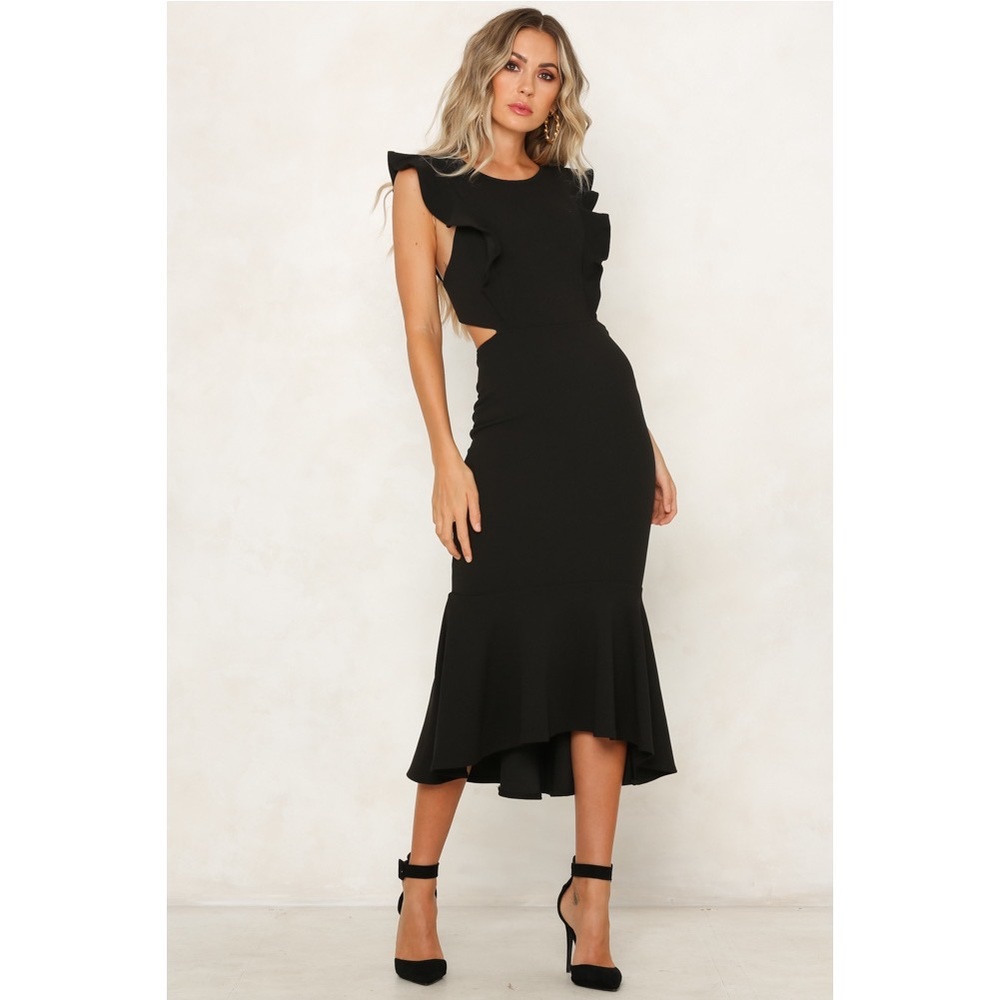NEW Hello Molly Black Ruffle Midi Dress